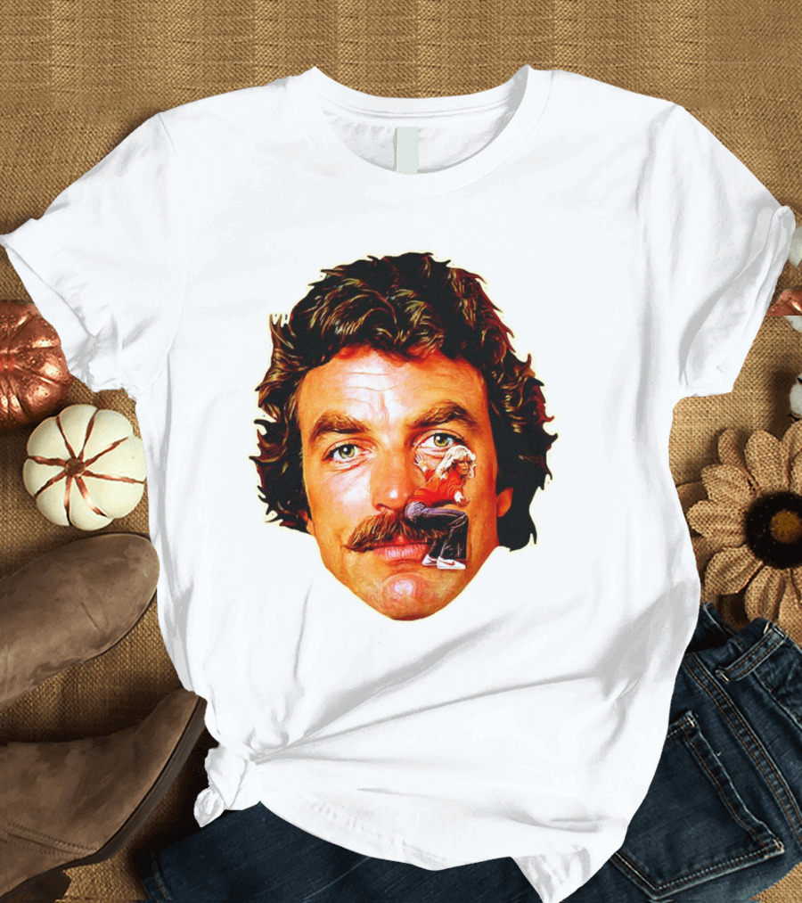 Tom Selleck Mustache Ride Head Portrait with Man T-Shirt
