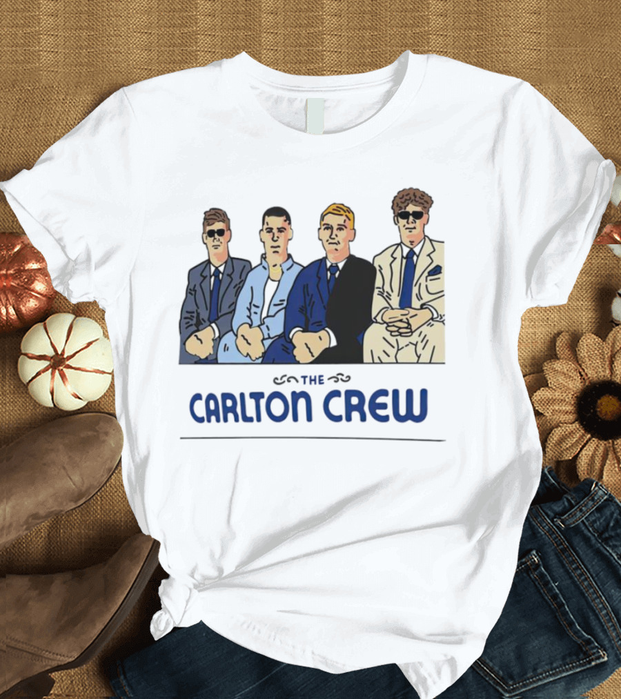 Carlton Crew Cartoon Characters in Suits and Sunglasses T-Shirt