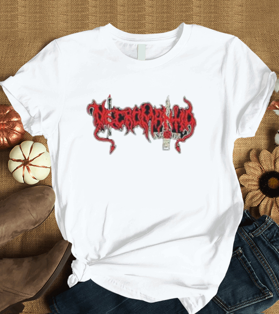 Necromantia Logo Red Text with Sword and Candle T-Shirt