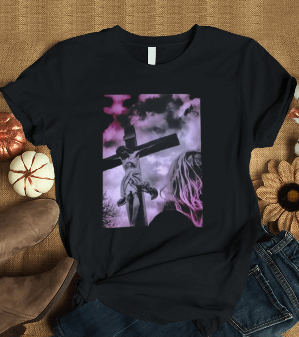 T-Shirt: Zakk Wylde Jesus Crucifixion Image With Dark Sky and Blonde Hair Motif T-Shirt Zakk Wylde Jesus Crucifixion Image With Dark Sky and Blonde Hair Motif T-Shirt
