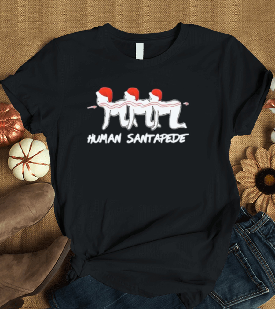 Human Santapede Santa Hats Christmas Humor T-Shirt
