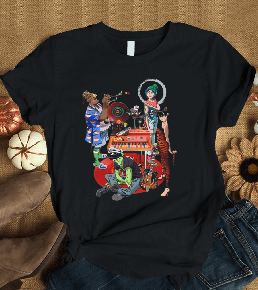 Gorillaz Song Machine Band Characters Keyboard and Trombone T-Shirt