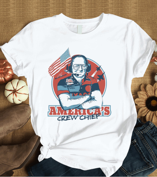 T-Shirt: Larry McReynolds America's Crew Chief Patriotic Racing Tribute with Flag and Fighter Jets T-Shirt Larry McReynolds America's Crew Chief Patriotic Racing Tribute with Flag and Fighter Jets T-Shirt
