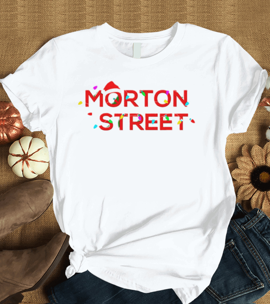 Morton Street Christmas Lights and Santa Hat T-Shirt