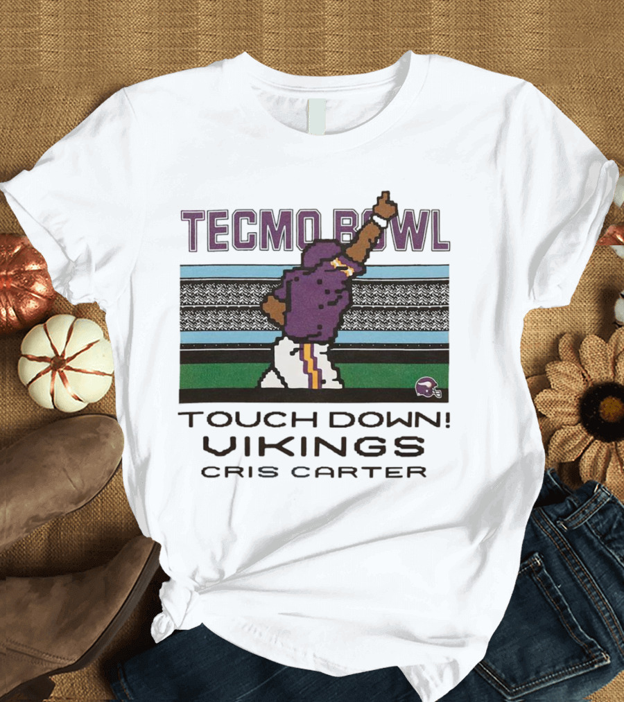 Tecmo Bowl Touch Down Vikings Cris Carter Retro Pixel T-Shirt