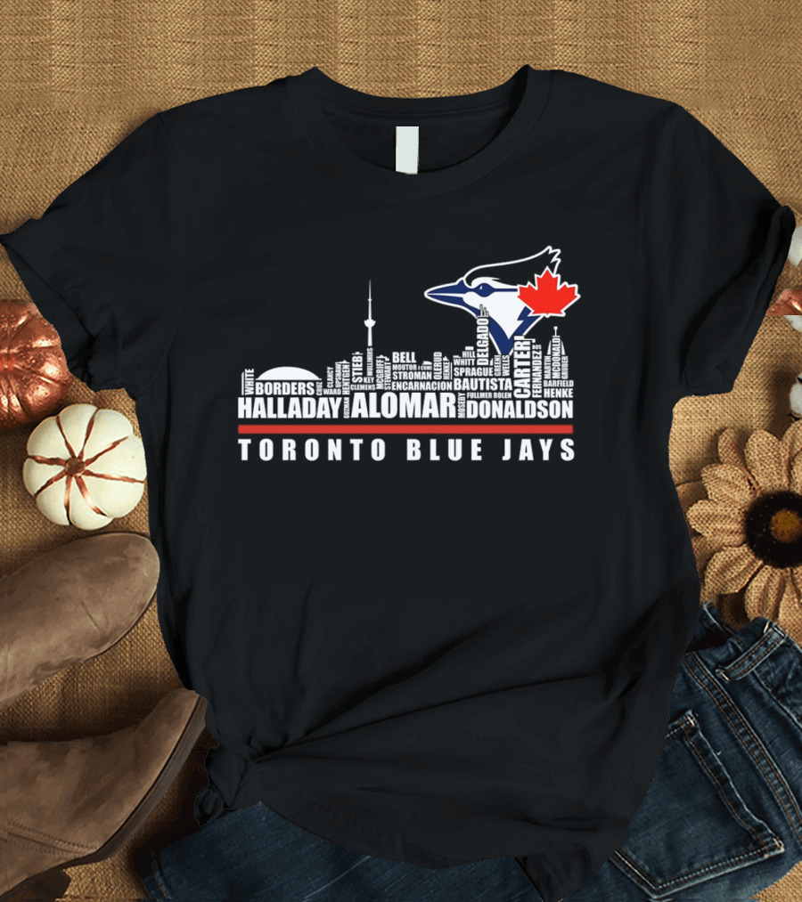 Toronto Blue Jays Skyline Names Halladay Alomar Carter Donaldson Toronto City T-Shirt