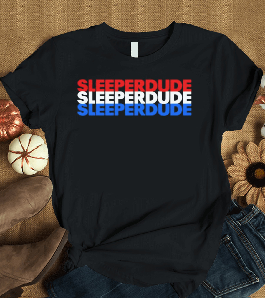 SLEEPERDUDE Red White Blue Stacked Text T-Shirt
