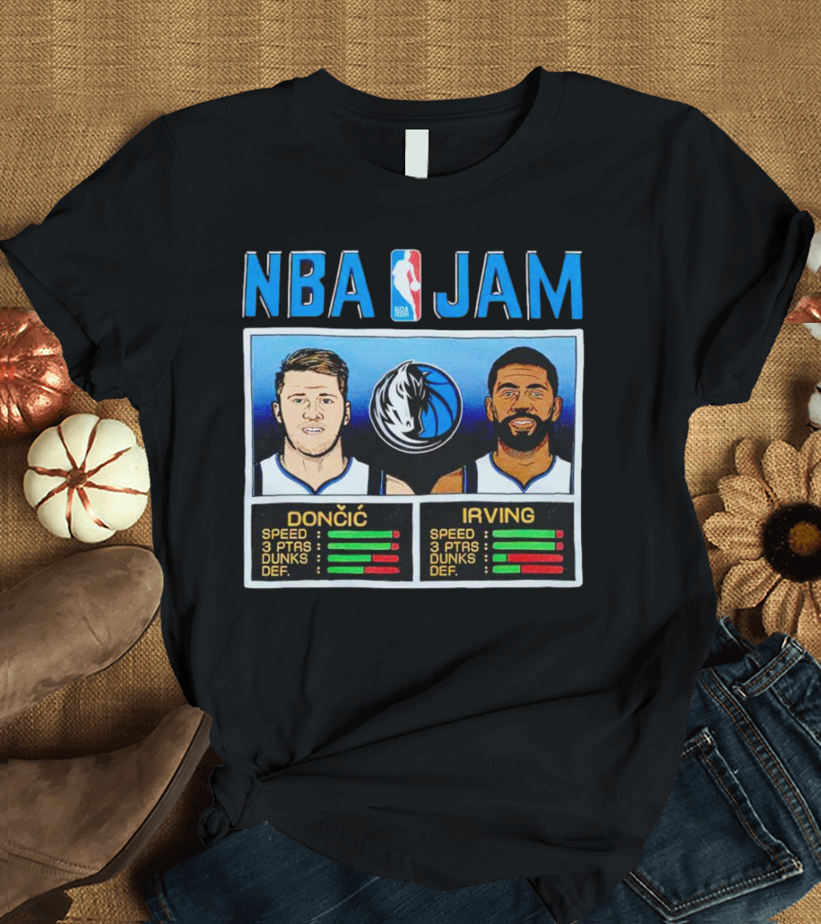 NBA Jam Mavericks Luka Dončić Kyrie Irving Stats T-Shirt