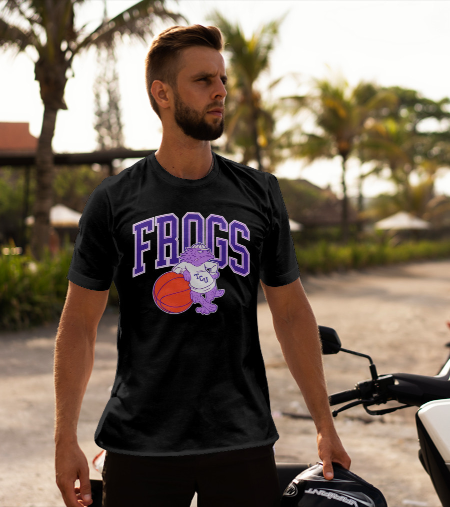 TCU Frogs Basketball Mascot With Purple Horned Frog And Ball T-Shirt