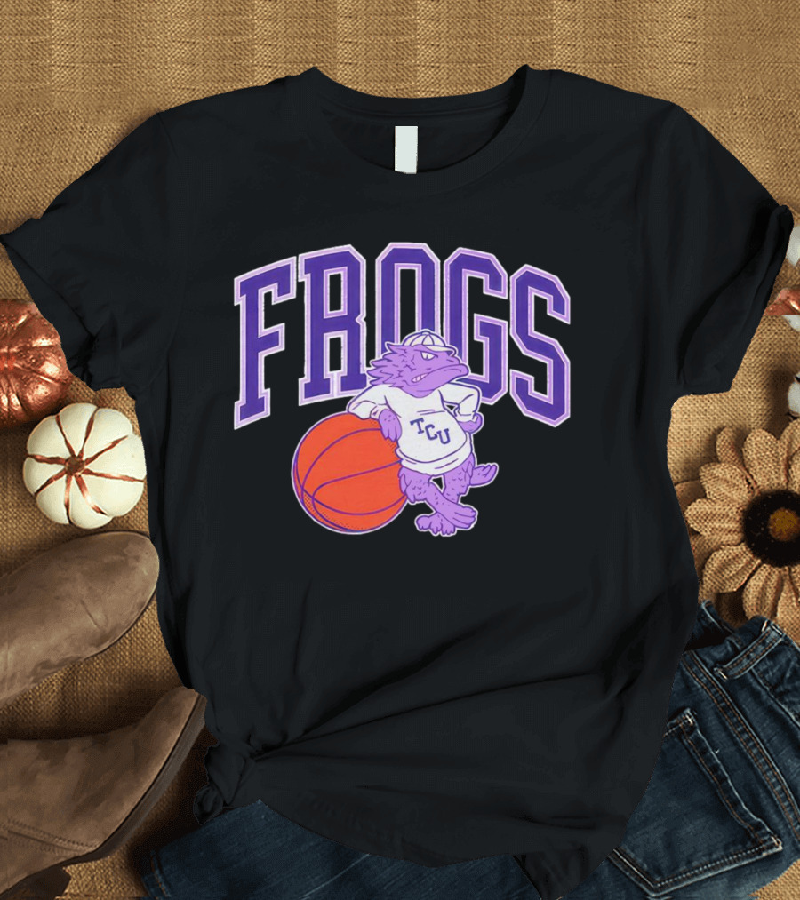 TCU Frogs Basketball Mascot with Purple Horned Frog and Ball T-Shirt