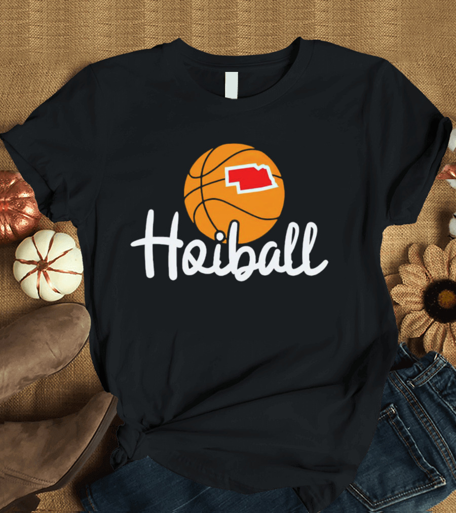 Nebraska Hoiball Basketball Icon with State Outline T-Shirt