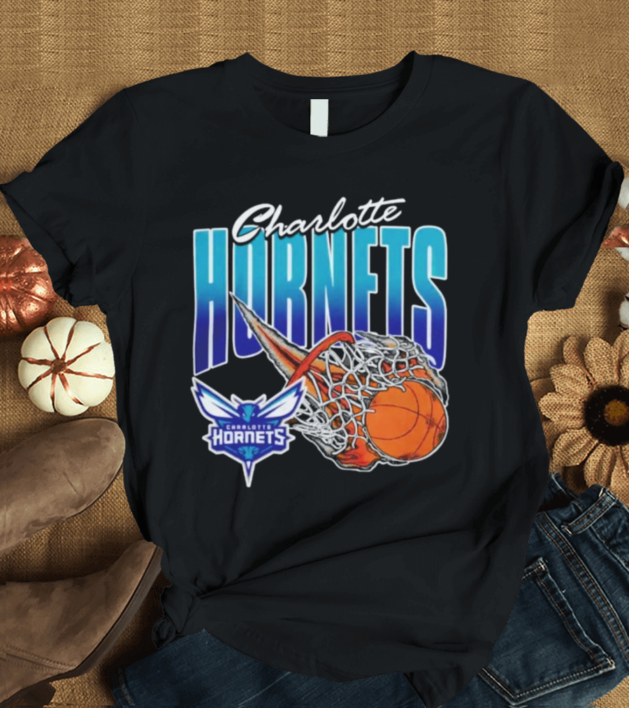 Charlotte Hornets Basketball Fire and Net T-Shirt