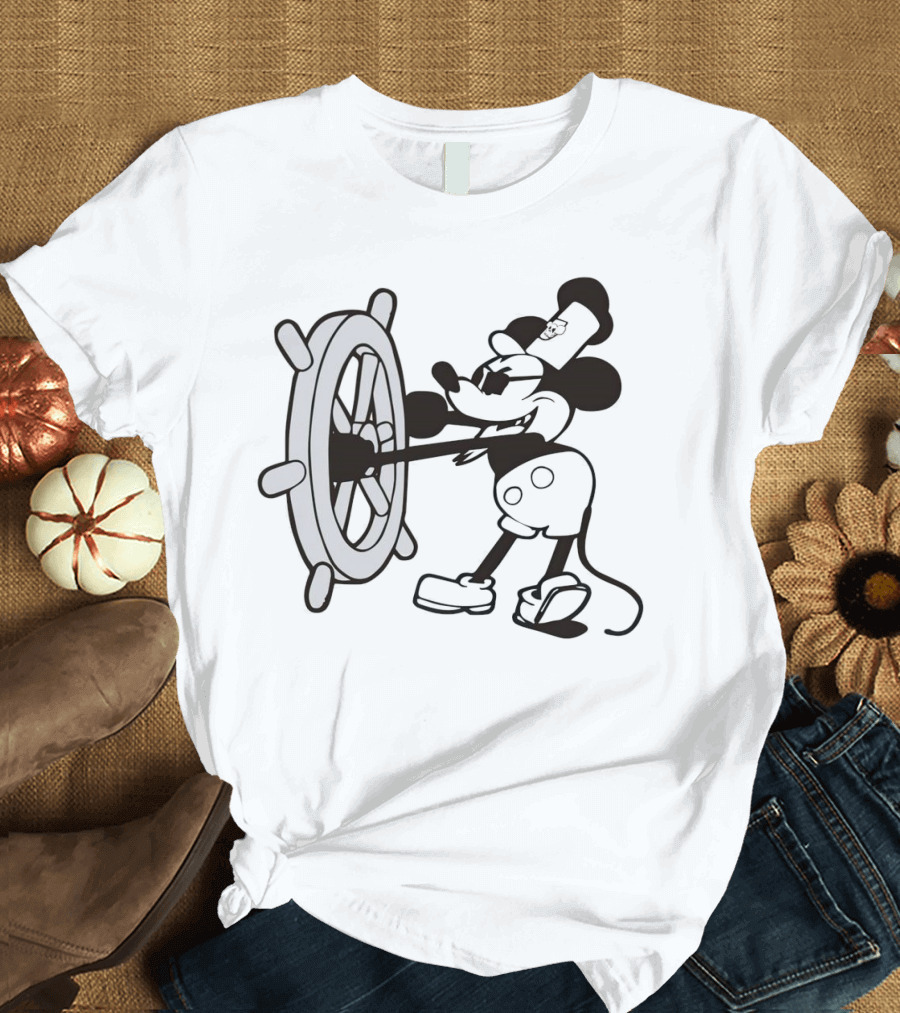 Steamboat Willie Mickey Mouse Pirate Steering Wheel T-Shirt