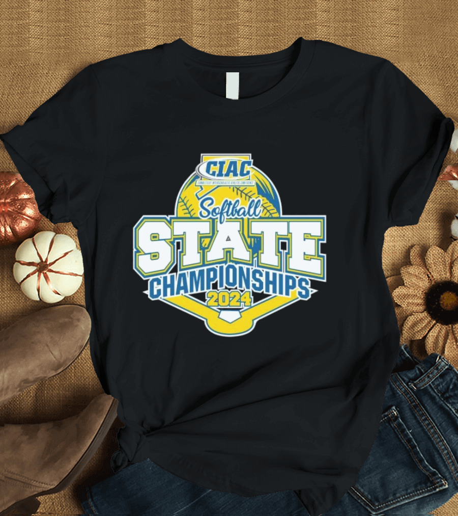 CIAC 2024 Softball State Championships Logo with Yellow Softball and Home Plate T-Shirt