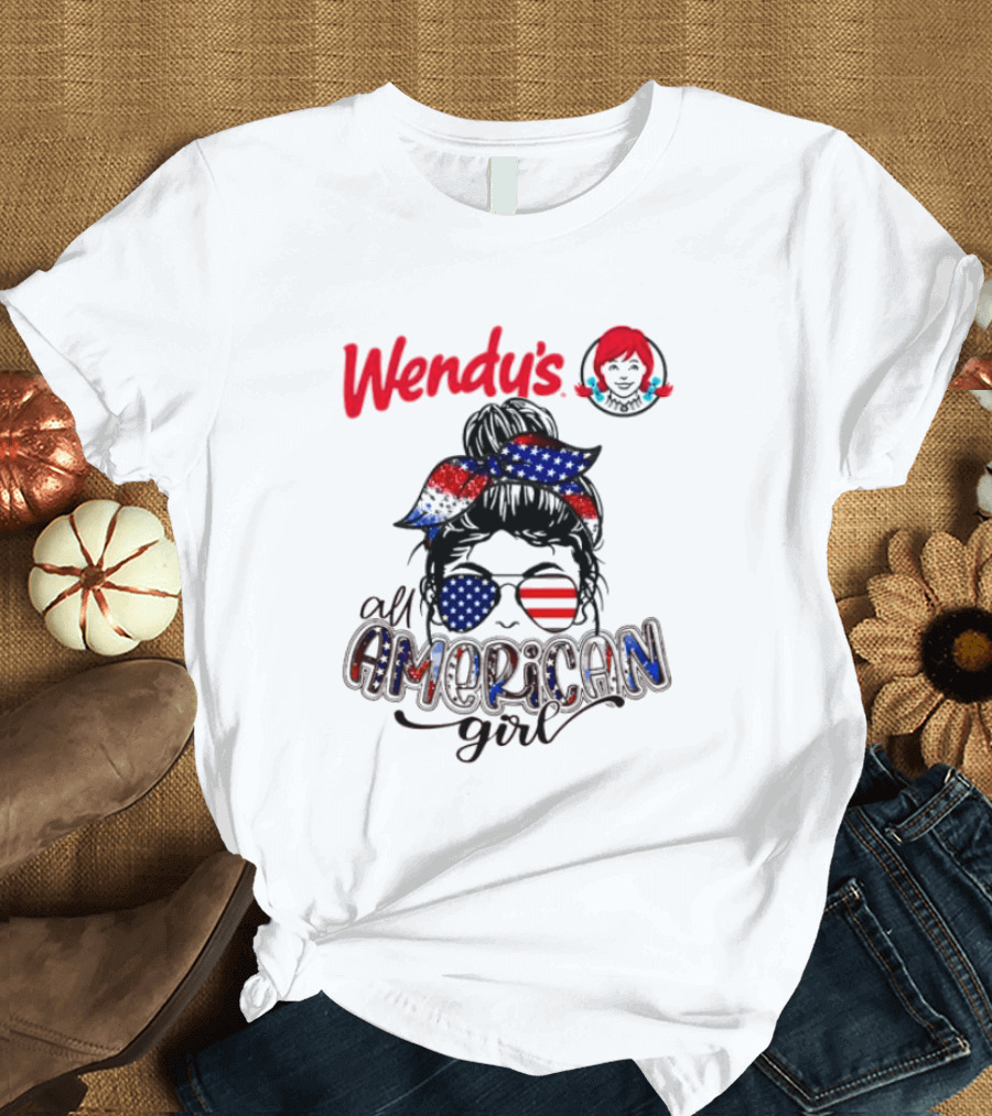 Wendy's All American Girl Messy Bun with Patriotic Sunglasses and Bandana T-Shirt