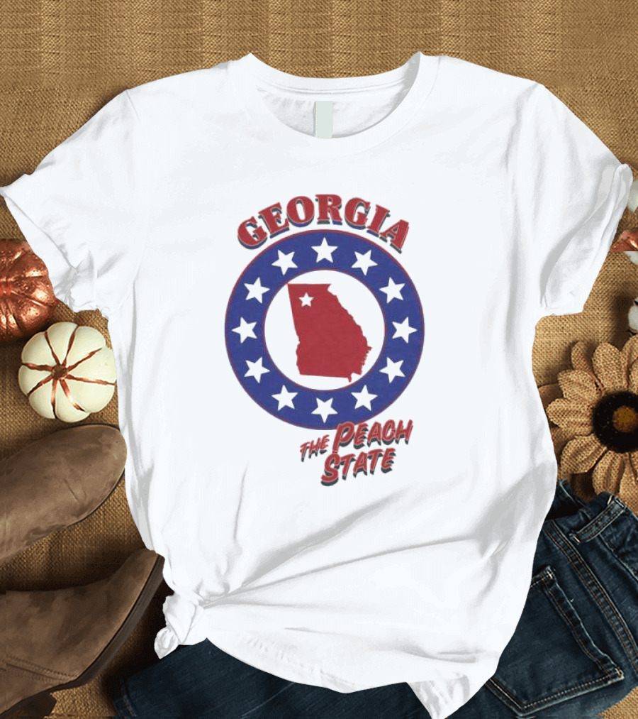 Georgia The Peach State Red and Blue Star Circle T-Shirt