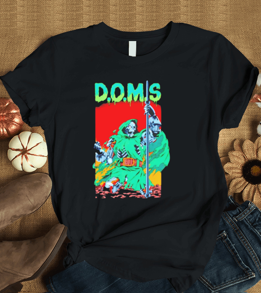 D.O.M.S Skeleton Warrior in Green Cloak Holding Staff T-Shirt