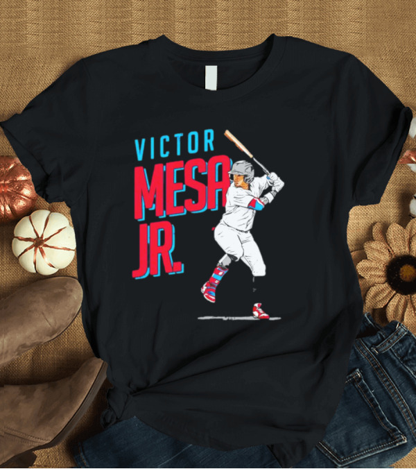 T-Shirt: Victor Mesa Jr. Baseball Player with Bat and Colorful Socks T-Shirt Victor Mesa Jr. Baseball Player with Bat and Colorful Socks T-Shirt