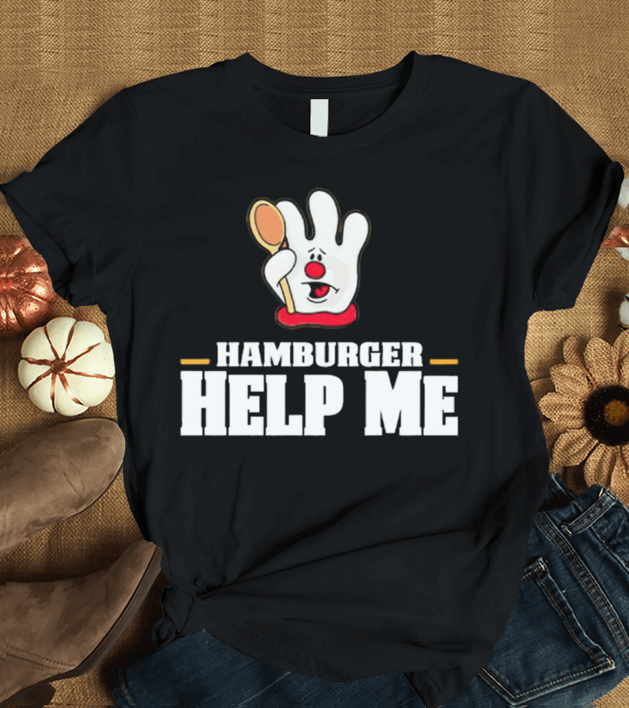Hamburger Help Me Glove Holding Spoon Retro T-Shirt