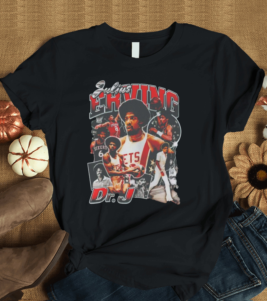 Julius Erving Dr J Sixers Nets Basketball Legend T-Shirt
