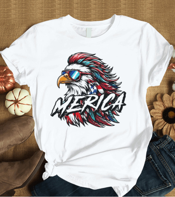 T-Shirt: Merica Mullet Eagle with Patriotic Sunglasses and Americana Colors T-Shirt Merica Mullet Eagle with Patriotic Sunglasses and Americana Colors T-Shirt