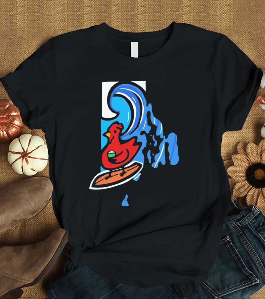 Rhode Island Surfing Chicken with Wave T-Shirt