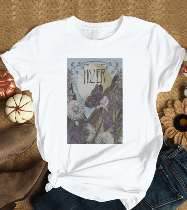 T-Shirt: Hozier May 5 2024 OAK Mountain AMP Pelham AL Butterfly and Floral T-Shirt Hozier May 5 2024 OAK Mountain AMP Pelham AL Butterfly and Floral T-Shirt