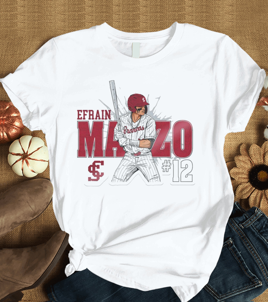 Efrain Manzo SCU Broncos Baseball #12 T-Shirt