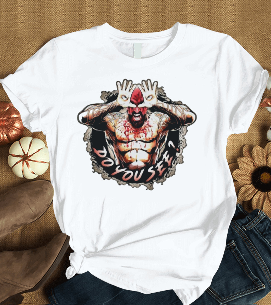 Franky The Mobster FTM Do You See Tattooed Figure with Hands Forming Eye Mask T-Shirt