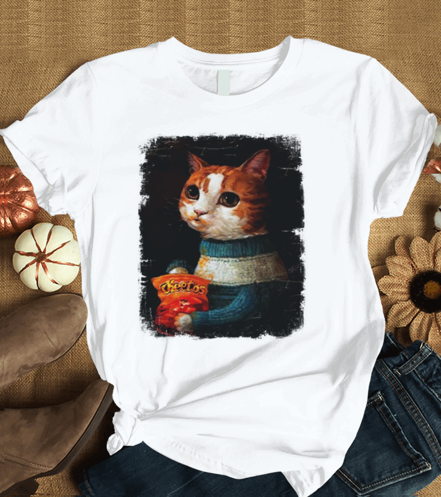 Cheetos Cat Holding Bag in T-Shirt
