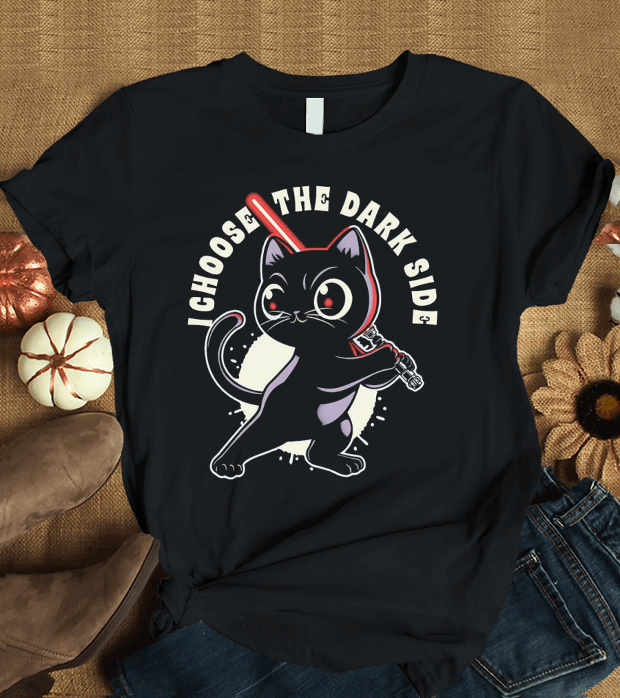 I Choose the Dark Side Black Cat with Lightsaber T-Shirt