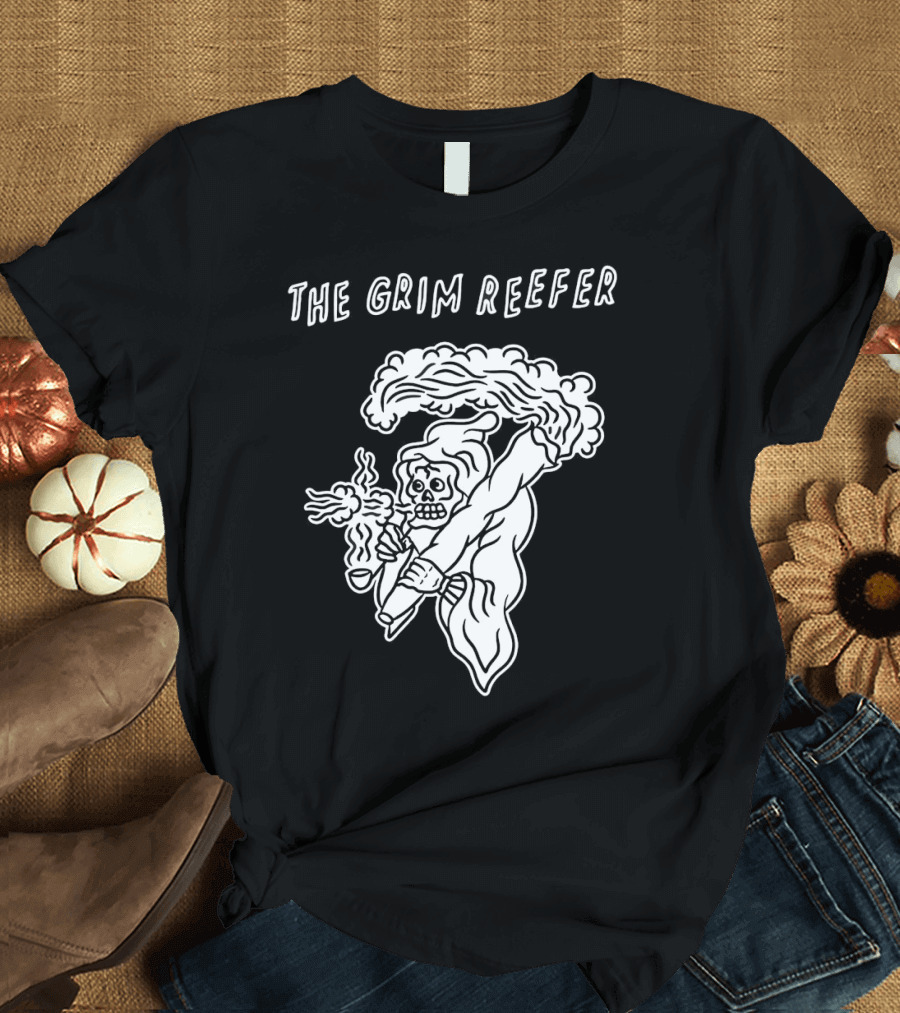 The Grim Reefer Skeleton Smoking Weed T-Shirt