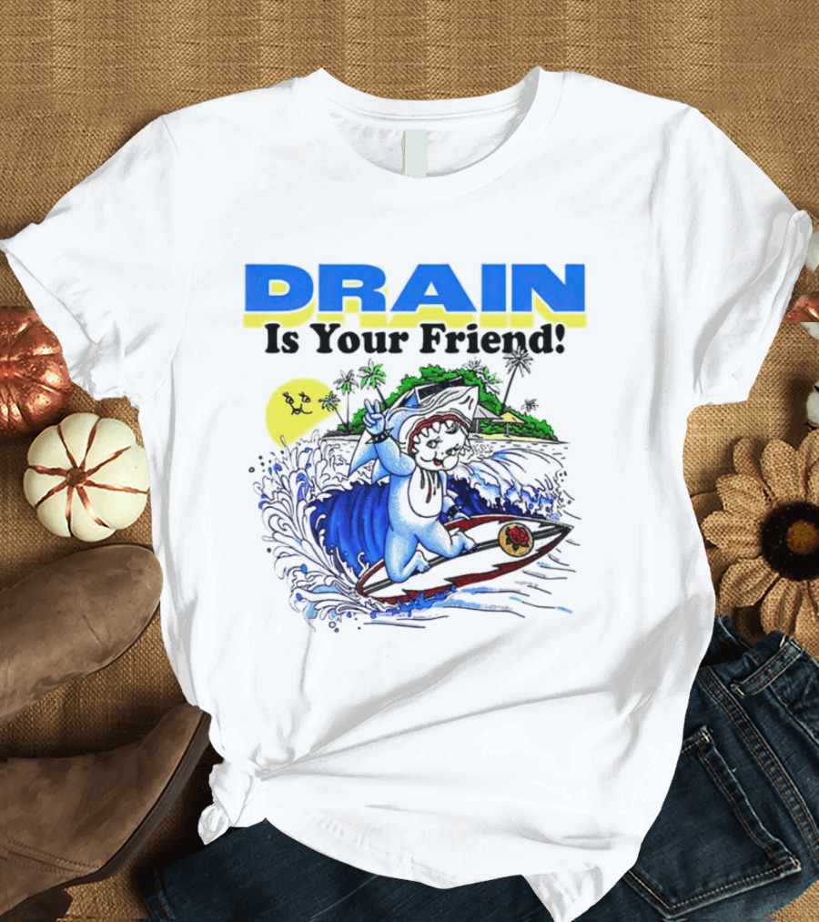 Drain Is Your Friend Surfing Dog Island Moon Scene T-Shirt
