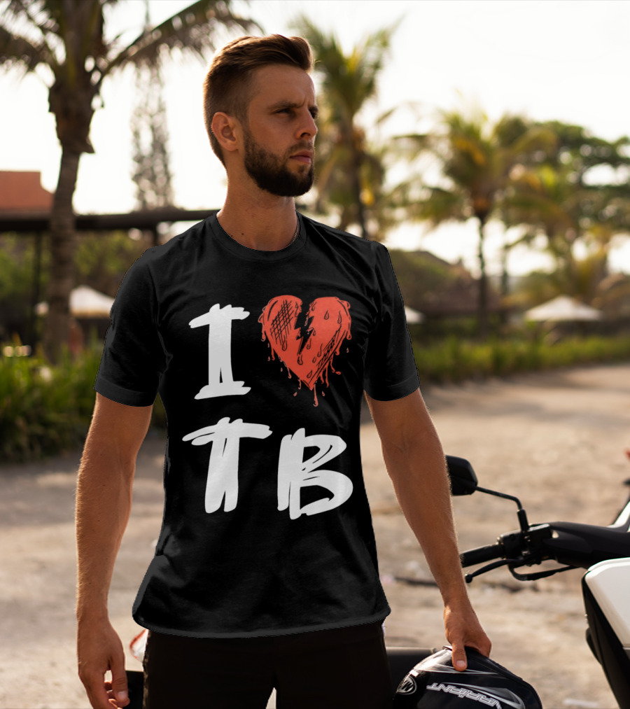 I Love TB Heart Icon With Dripping Red And Black Details Tragedy Boiz T-Shirt