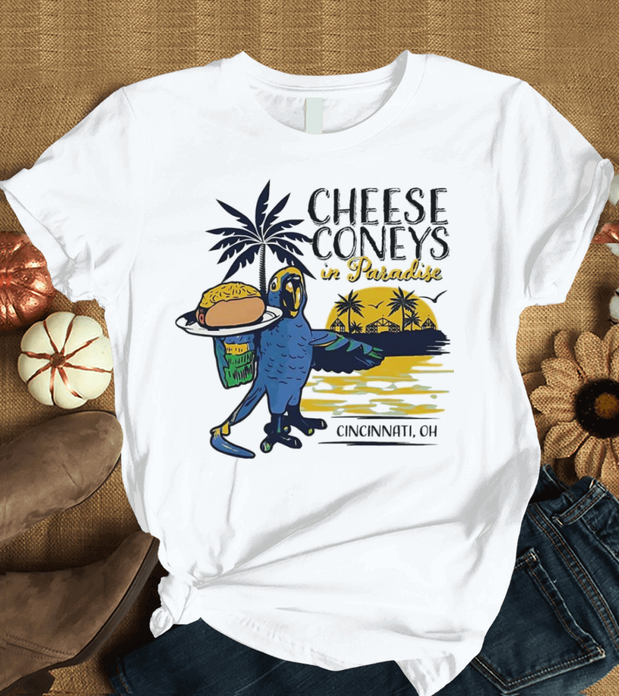 Cheese Coneys in Paradise Cincinnati OH Parrot Vintage Retro Ocean Scene T-Shirt
