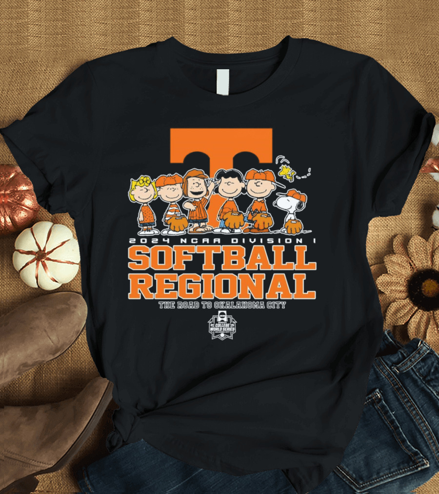 Peanuts Characters 2024 NCAA Division I Softball Regional Tennessee Volunteers The Road to Oklahoma City T-Shirt