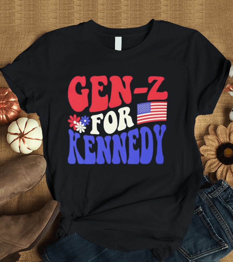 Gen-Z for Kennedy American Flag Retro Flowers T-Shirt