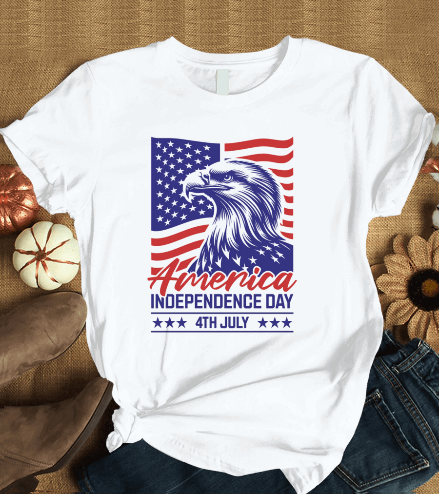 America Independence Day 4th July Eagle Flag Stars T-Shirt