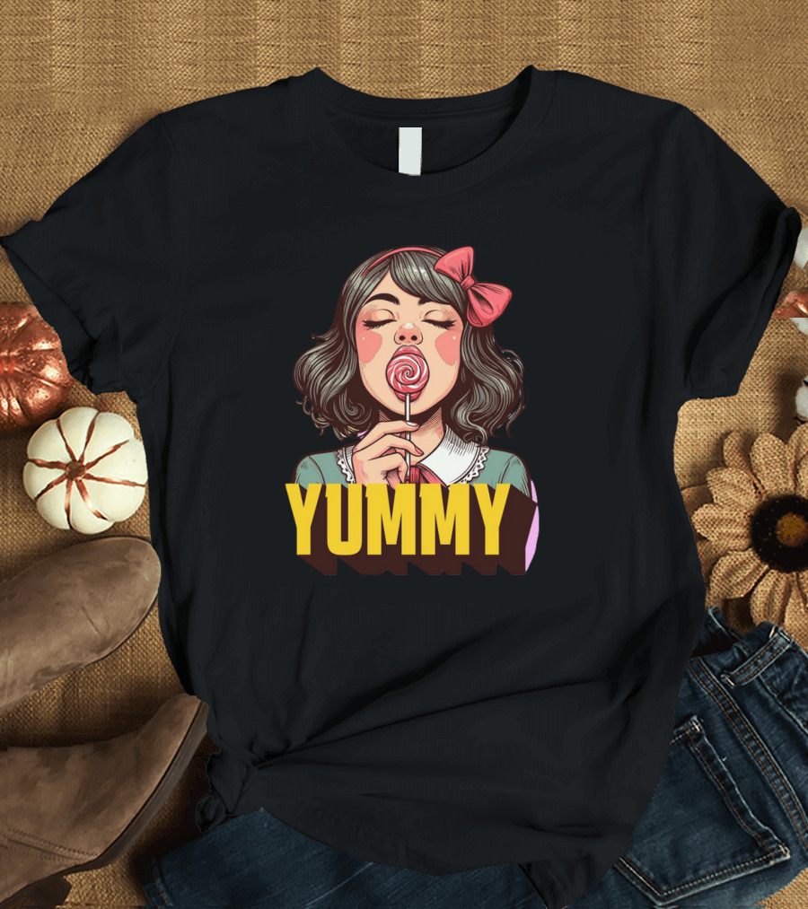 Yummy Girl with Lollipop Pop T-Shirt