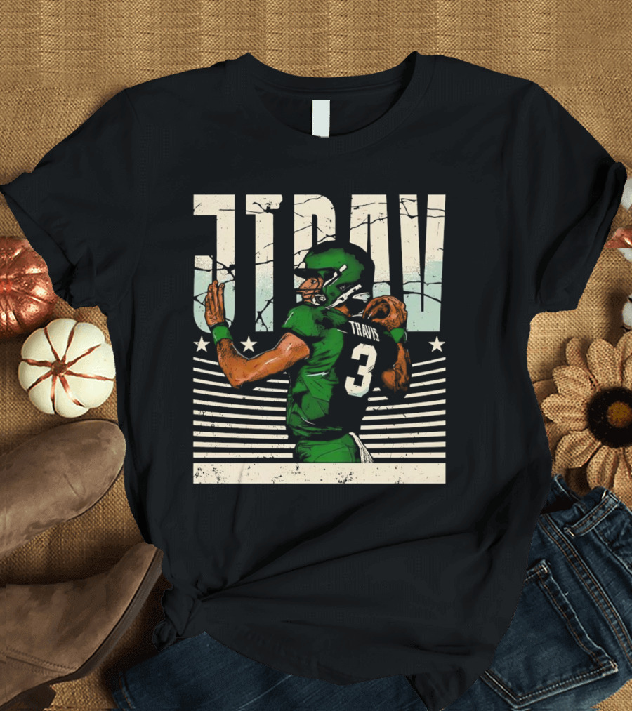 Jordan Travis New York Jets Football Cartoon Graphic Retro Style Football Jersey Number 3 T-Shirt