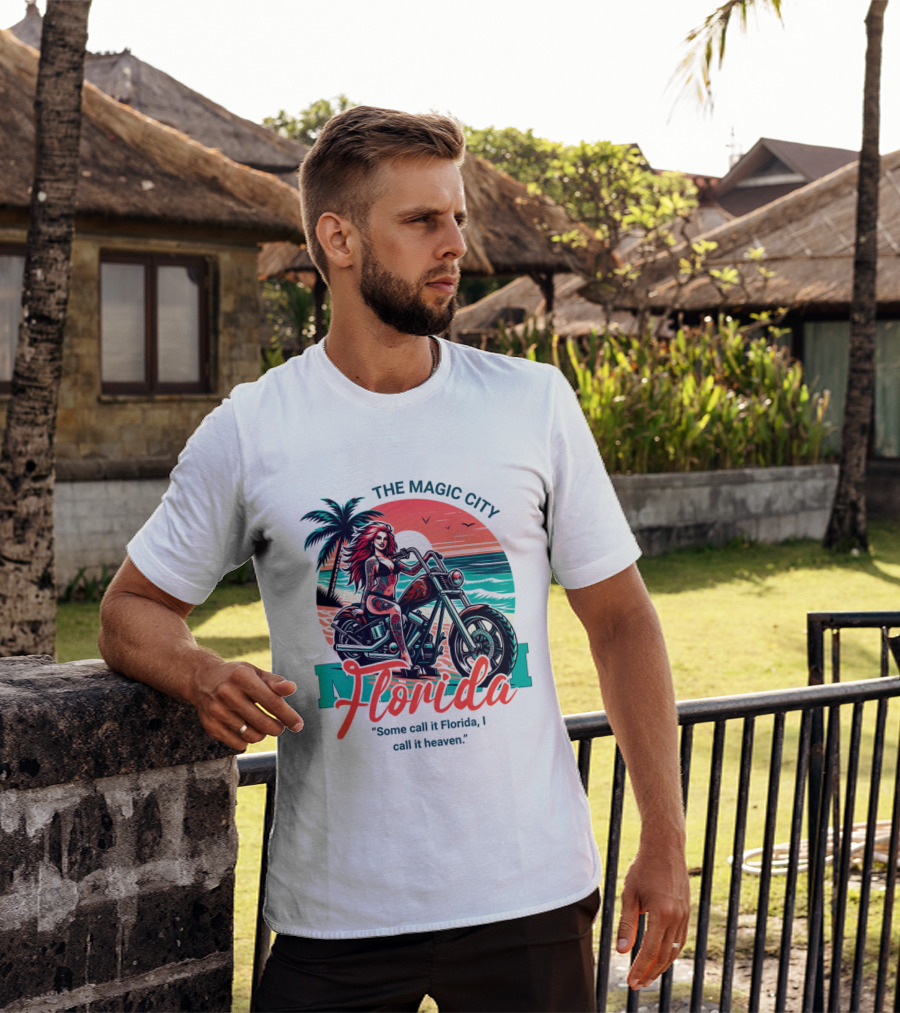 The Magic City Miami Florida Some Call It Florida, I Call It Heaven Motorcycle Beach Sunset T-Shirt