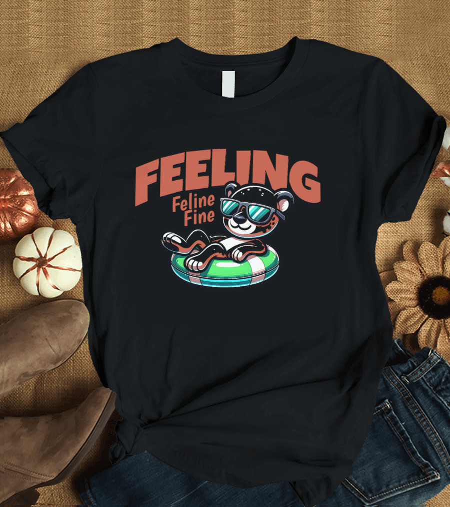 Feeling Feline Fine Relaxed Cool Cat Floating in T-Shirt