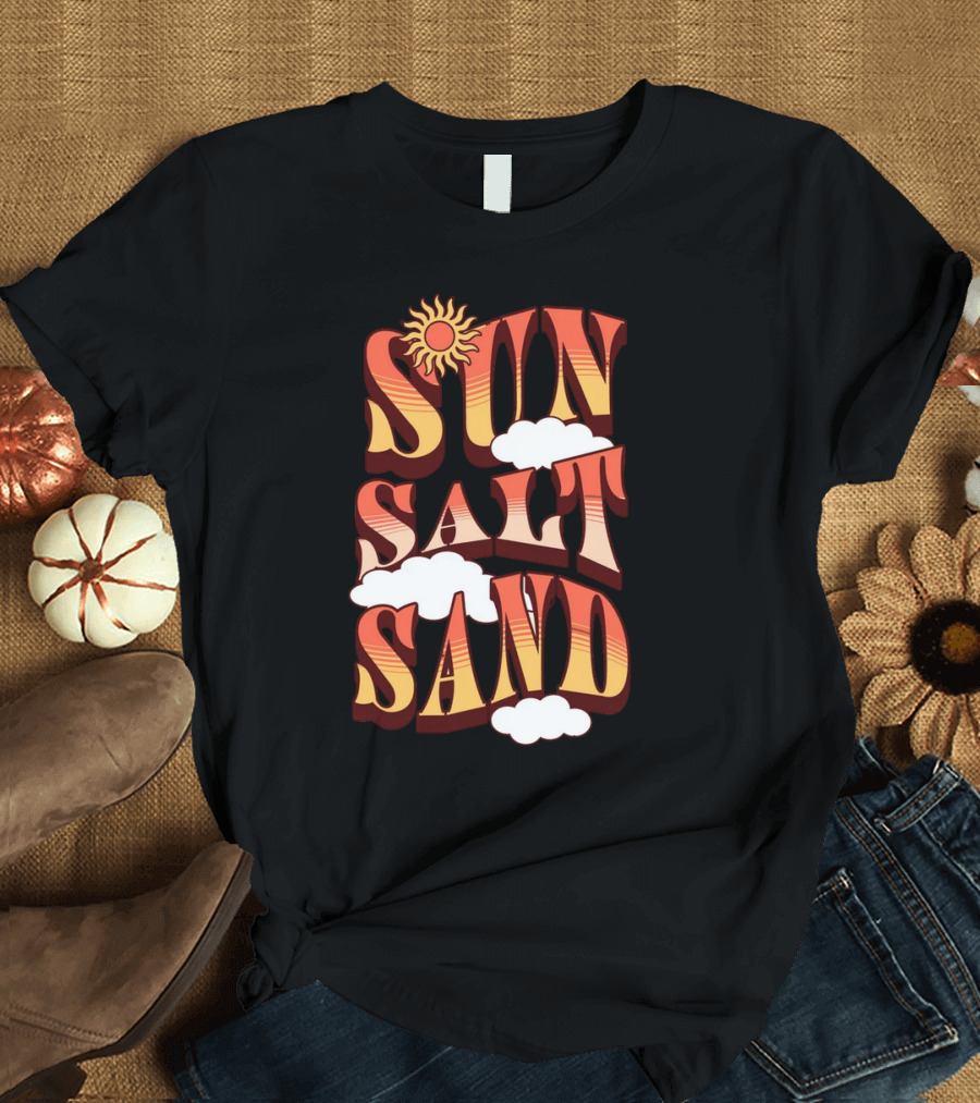 Sun Salt Sand Retro Hippie Vibes with Sun and Clouds T-Shirt