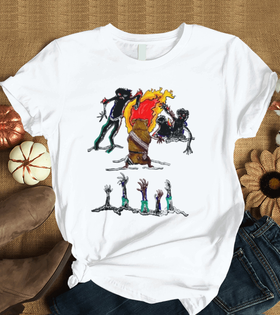 Hamster of the Apocalypse Surrounded by Flaming Shadows T-Shirt