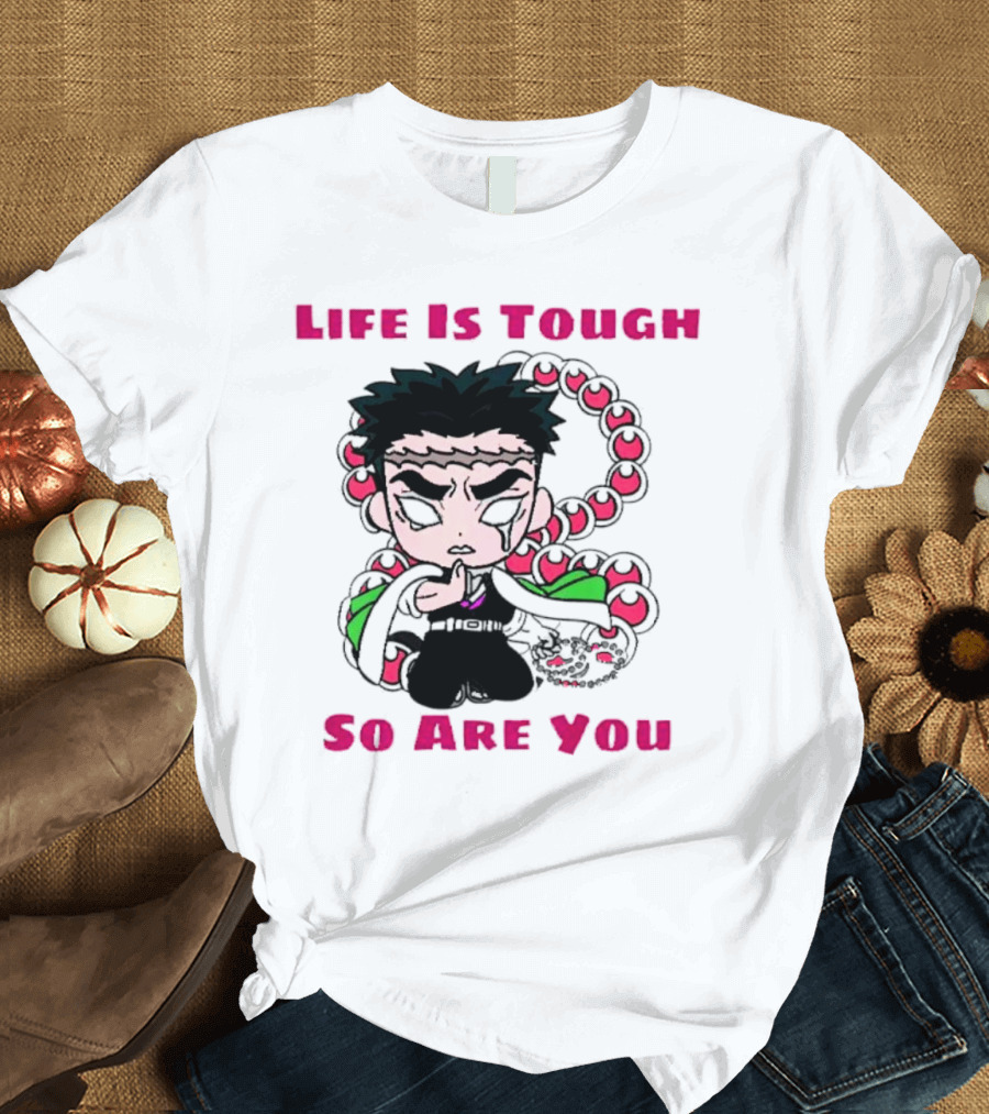 Life is Tough So Are You Anime Character with Beads and Green Accents T-Shirt
