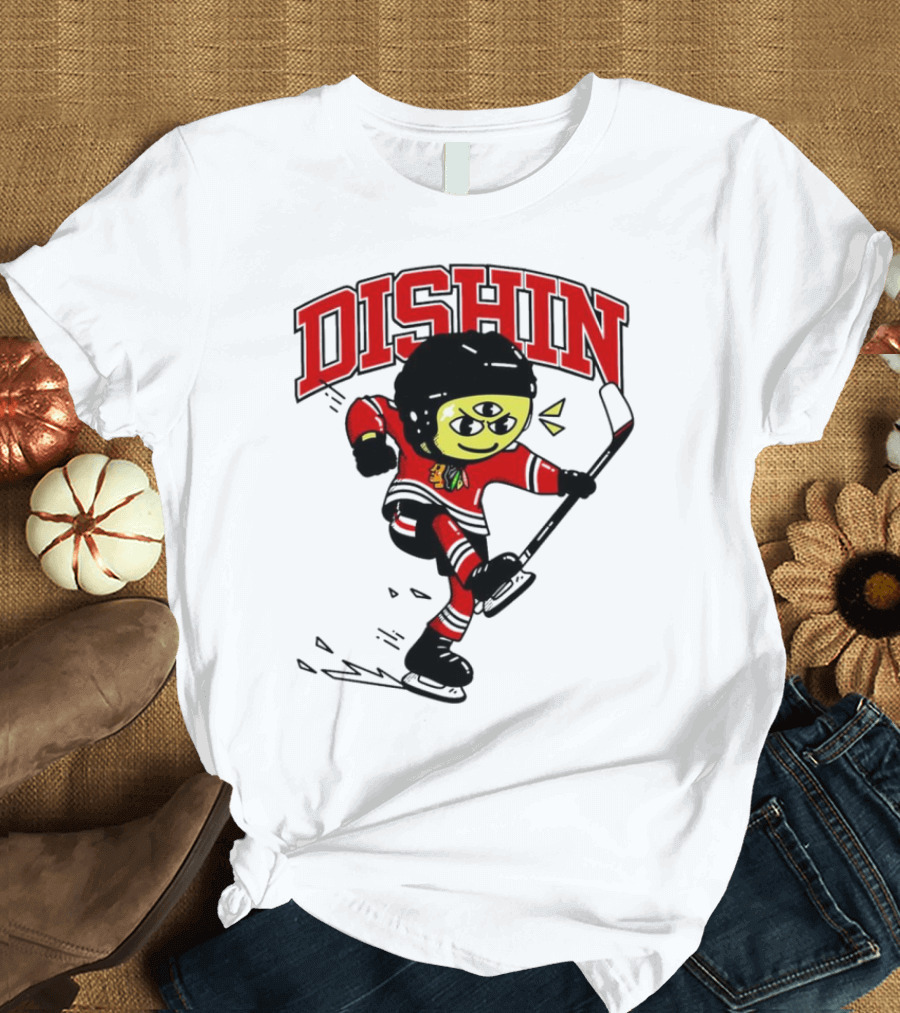 Dishin Chicago Blackhawks Hockey Three-Eyed Mascot T-Shirt