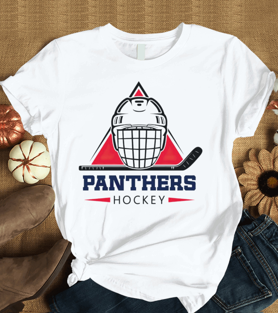 Panthers Hockey Helmet Triangle Background Ice Hockey Stick T-Shirt