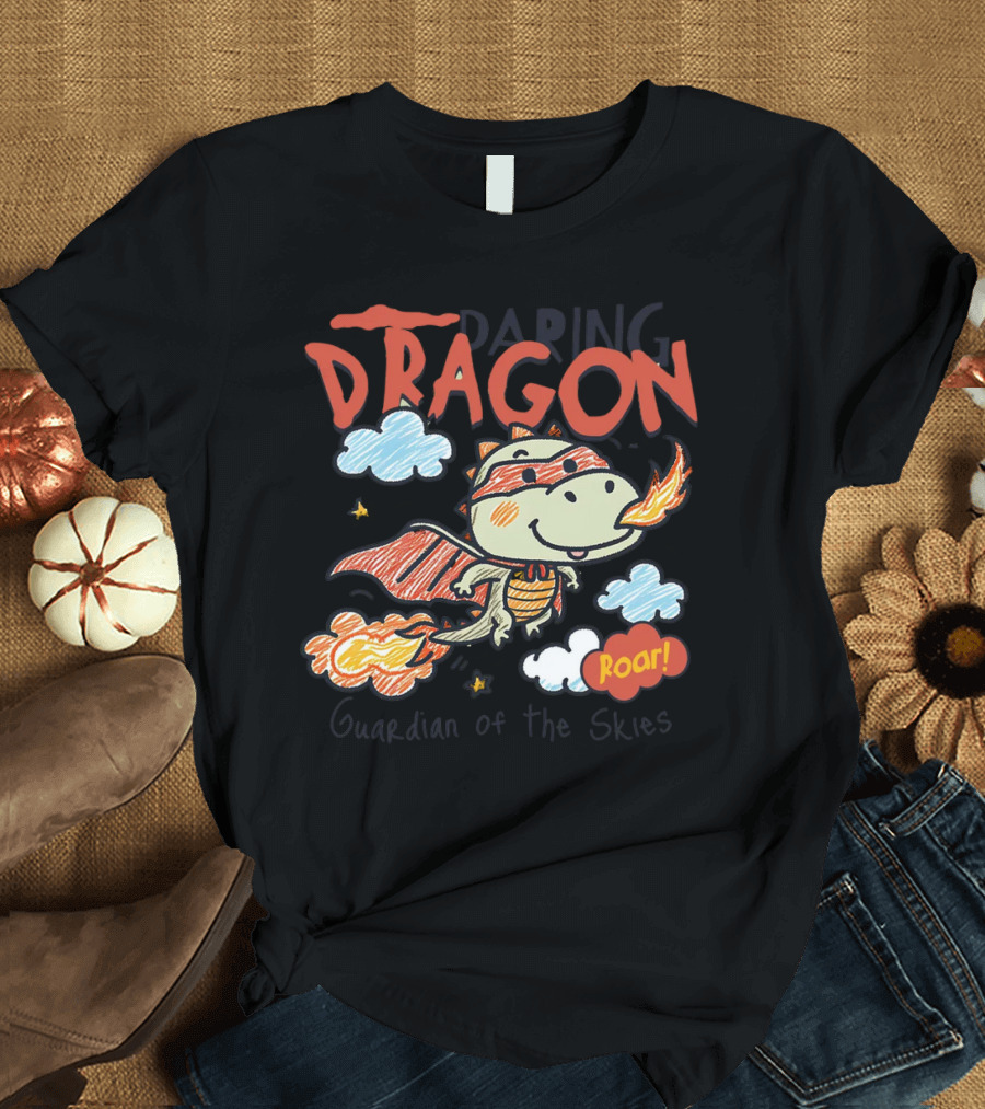 Daring Dragon Guardian of the Skies Roar Heroic Fire-Breathing Adventure T-Shirt