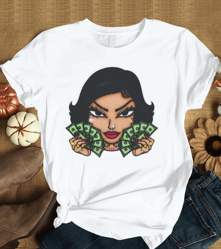 Mialani Aurora Holding Dollar Bills Cartoon T-Shirt