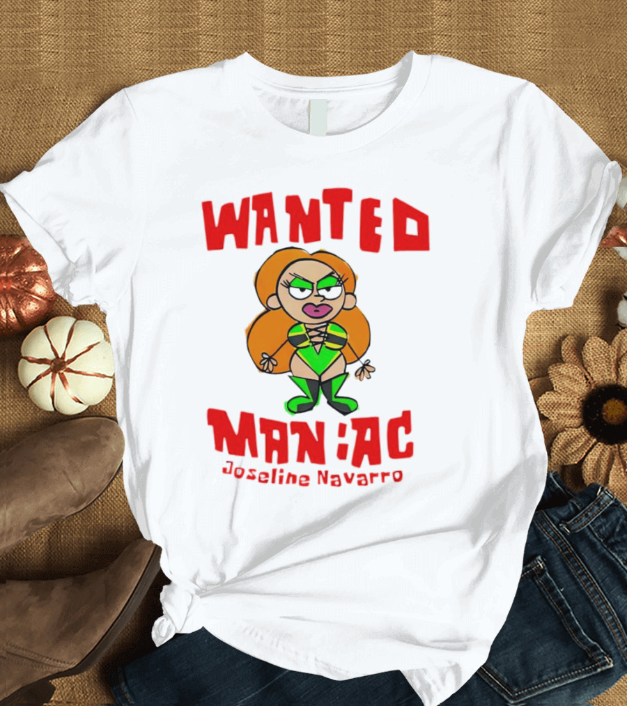 Wanted Maniac Joseline Navarro Cartoon Character in Green T-Shirt
